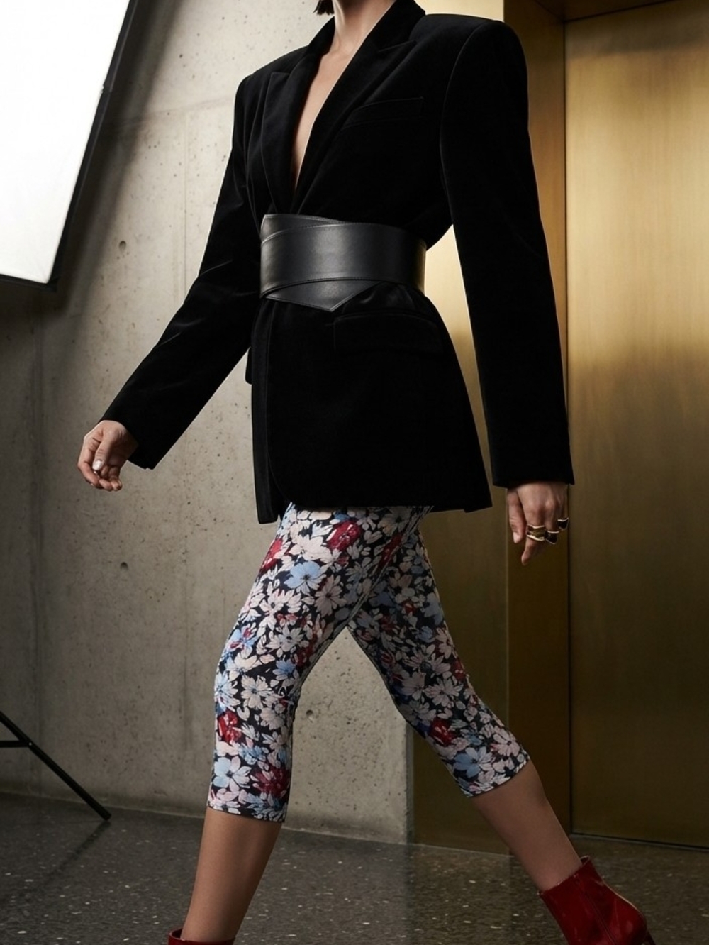 No Boundaries Floral Capri Leggings - Blue, White, Red - Picture 2 of 2